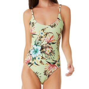 New Hurley, one piece, floral Hawaiian open back green swimsuit